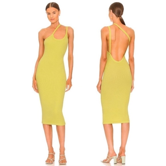 New Alix NYC Paulis Midi Tank Dress Kiwi Lime Green Neon Stretch Rib Knit Sz S - Picture 2 of 11